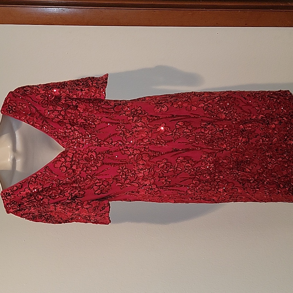 ALEX EVENINGS RED SEQUIN SHEATH DRESS - Picture 4 of 9